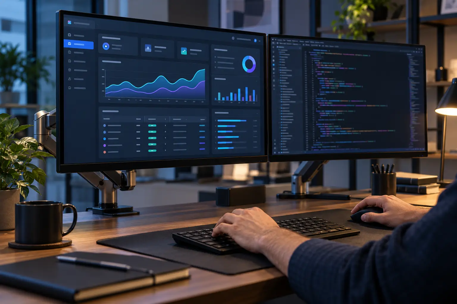 Custom business dashboard and application code on a developer workstation